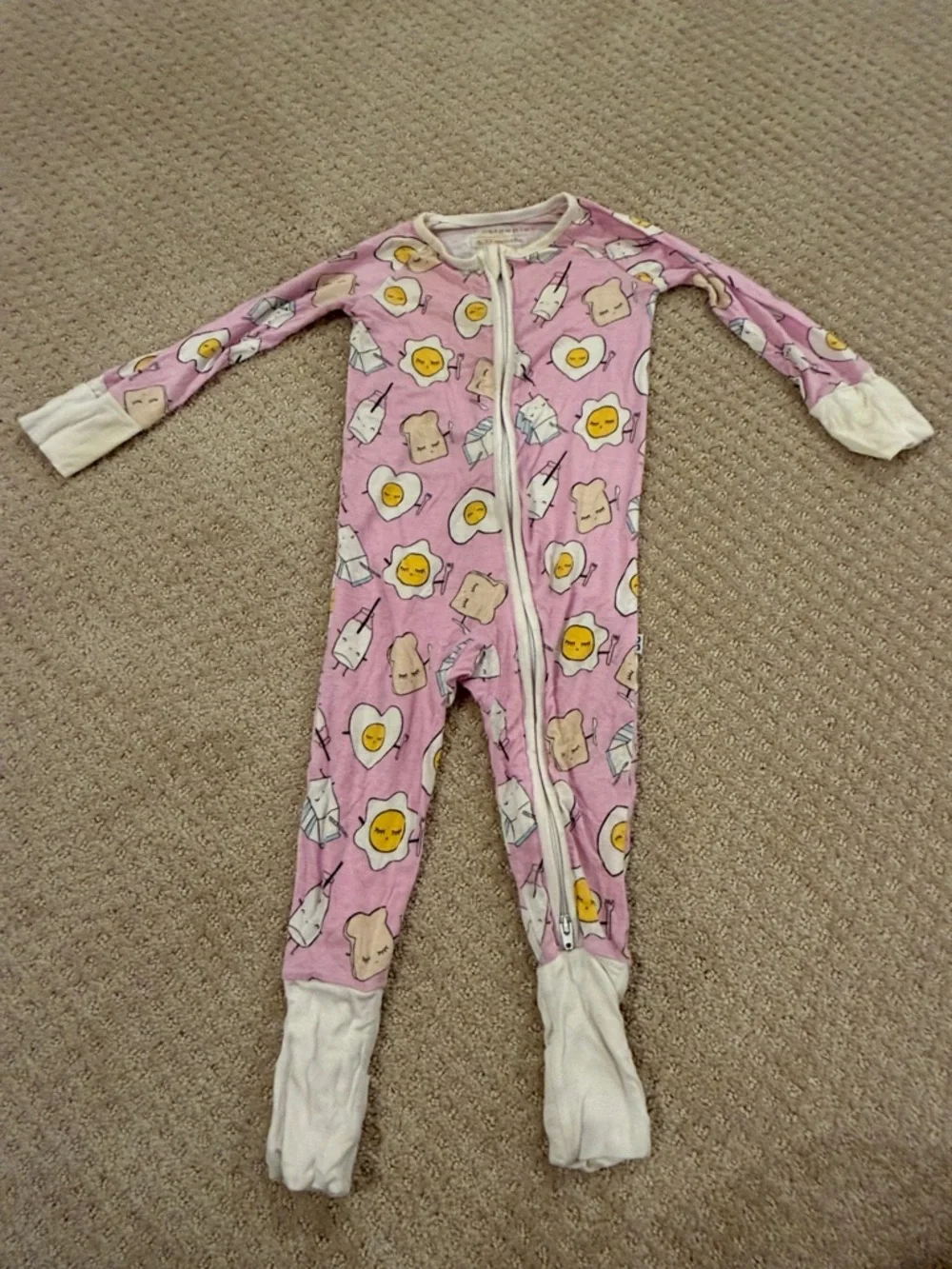 Little Sleepies Pink Footed One-Piece Pajama with Breakfast Print